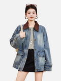 Classic Faux Collar Regular Fit Denim Jacket