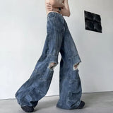 Trendy Wide Leg Broken Hole Jeans