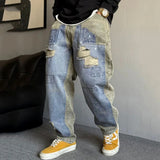 Distressed Stretch Comfort Straight Spliced Casual Jeans