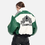 Durable Letter Printed Leather Motorcycles Jacket