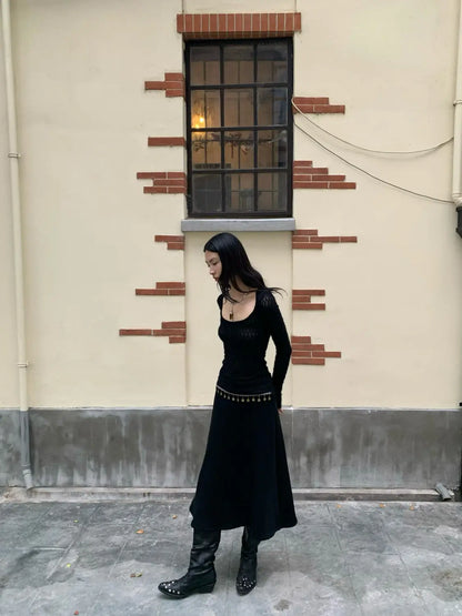 Yedinas Gothic Black Sheer Long T-Shirt