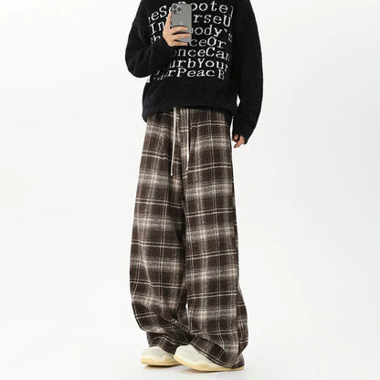 Effortless Checkered Wide Leg Casual Jogger
