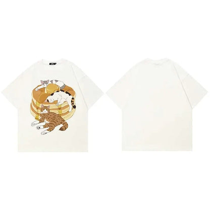 Funny Greedy Cat Graphic White T-Shirt