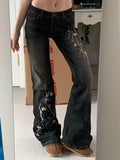 Floral Embroidered Flared Jeans