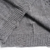Streetwear Distressed Chain Detail Zipper Knit Sweater