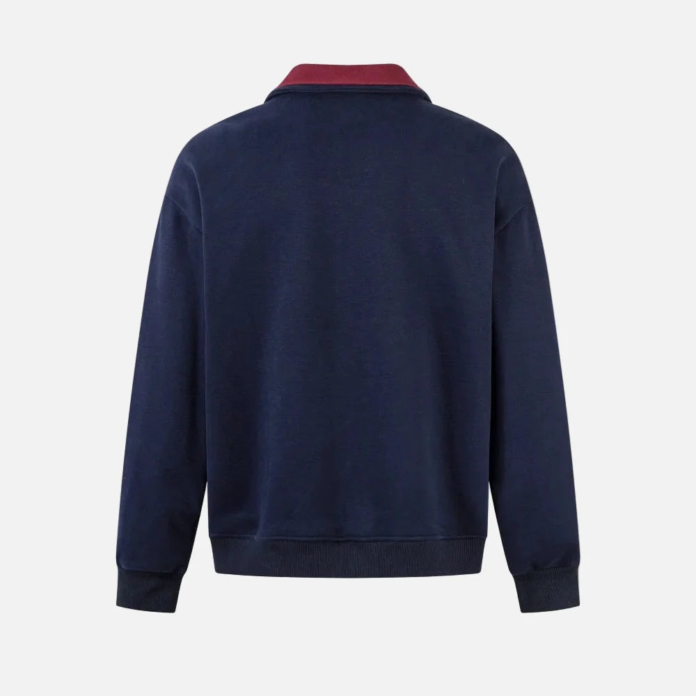 Paneled Contrast Print Fleece V-Neck Sweatshirt