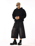 Men Black Wide Leg Cleanfit Denim Jorts