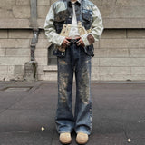 Vintage Digital Printed Distressed Jeans