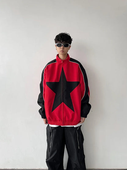 Retro Patchwork Star Varsity Jacket