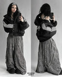 Winter Striped Loose Zipper Padded Jacket