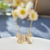 Exquisite Luxury Sparkling Zirconia Bow Pendant Necklace