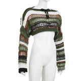 Y2K Hollow Striped Gothic Crop Sweater