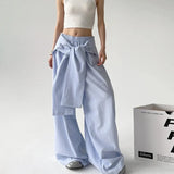 Women Vintage Korean Striped Lace-Up Pants