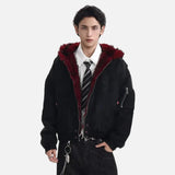 Fashionable Gothic PU Leather Hooded Fur Jacket