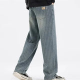 Vintage Blue Striped Autumn Wide Leg Denim Jeans