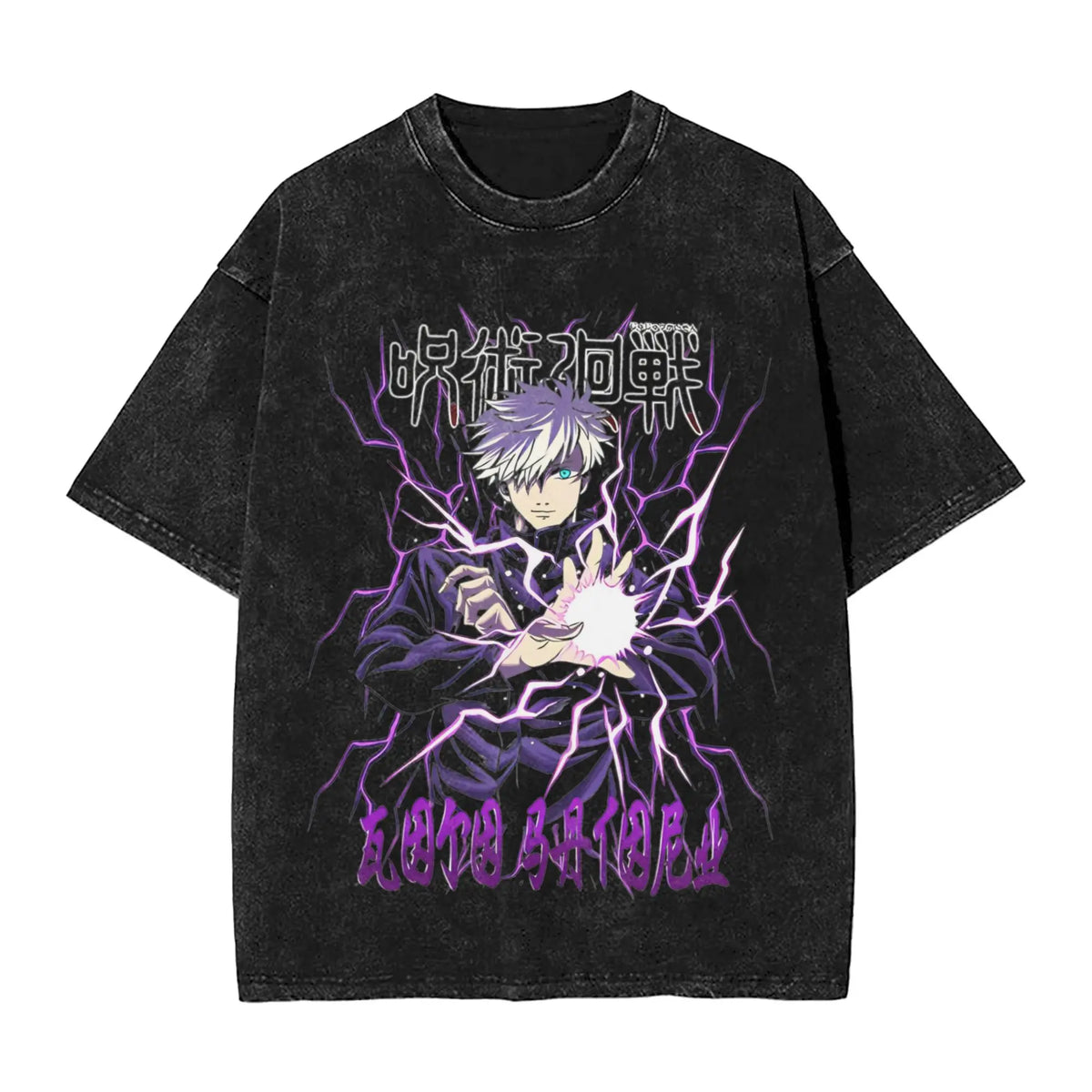 Anime Girl Dinner Print Washed T-Shirt