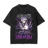 Anime Girl Dinner Print Washed T-Shirt