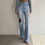 Stylish High Waist Ripped Denim Jeans