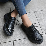 Vintage Rhinestone Brogue Lace-Up Chunky Heels Shoes
