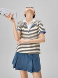 Cozy Striped Polo V-Neck Knit T-Shirt