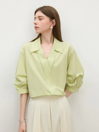Women Elegant French Style V-Neck Blouse Shirt