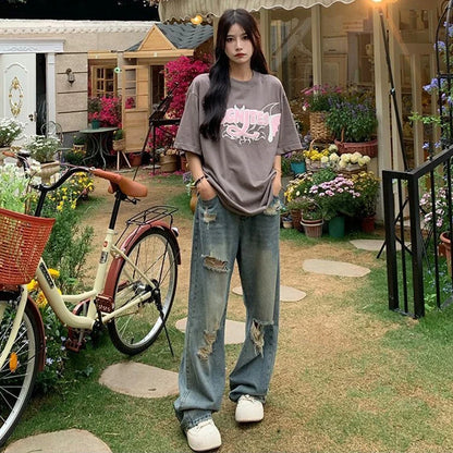 Y2K Ripped Hole-Knee Baggy Jeans