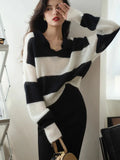 Comfy Striped Mohair Wool Polo Collar Sweater