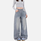 Embroidered Bow Loose Wide Leg Jeans