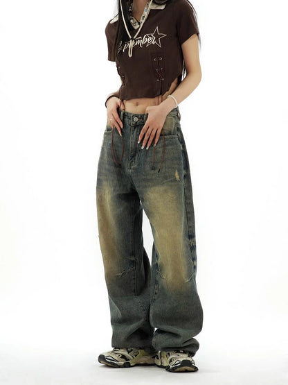 Vintage Distressed Oversize Wide Leg Jeans