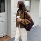 Women Classic Comfort Vintage Faux Fur Biker Leather Jacket