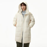 Fashionable Solid Color Hooded Puffer Zipper Coat
