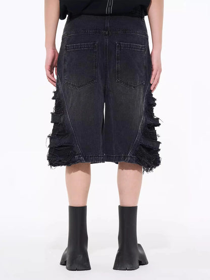 Side-Ripped Washed Jorts