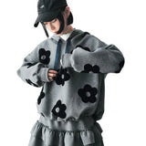 Autumn Gray Floral Patch Casual Hoodie