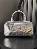 Purse Silver Square Leather Messenger Bag