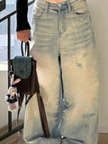 Straight & Sleek Distressed High Waist Wide Leg Jeans