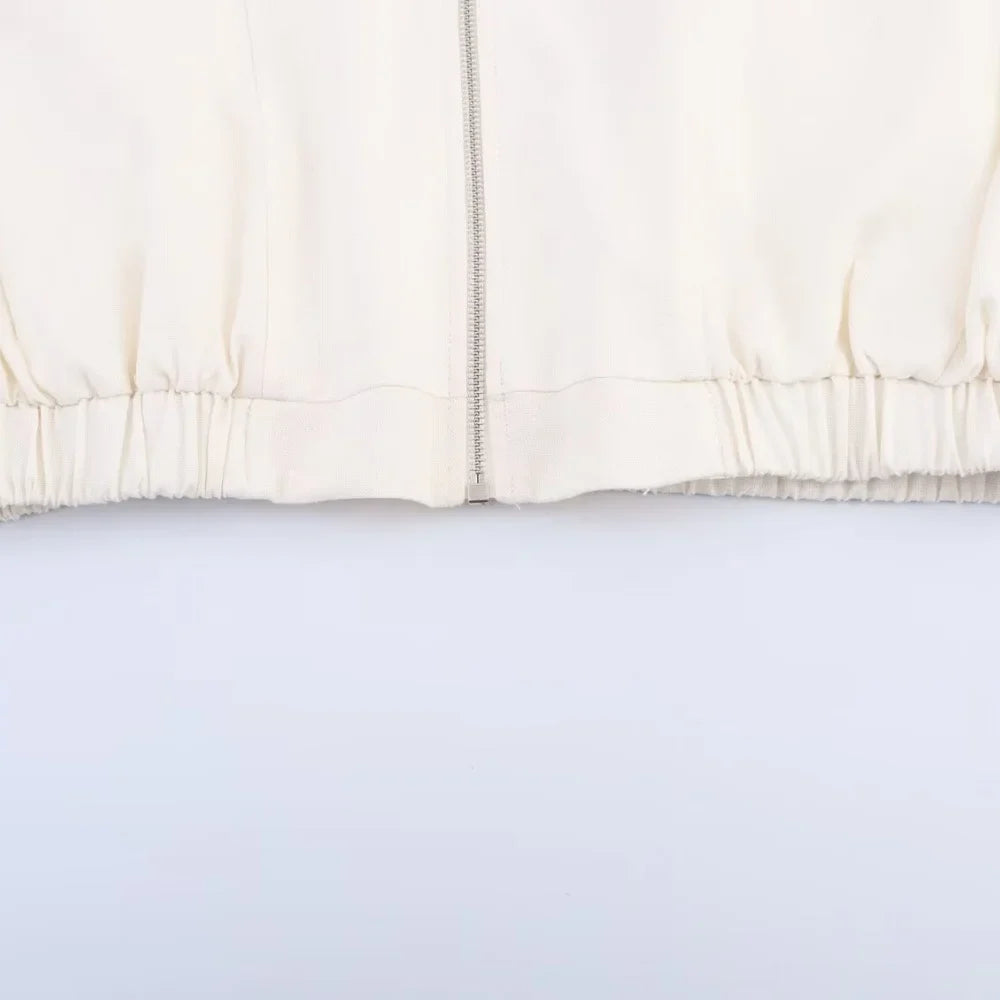 Insulated Linen Blend Zipper Windbreaker Jacket