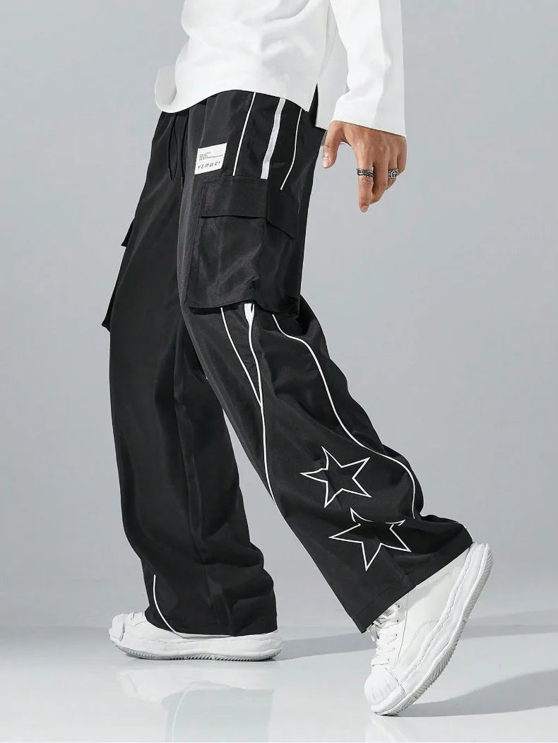 Trendy Casual Star Print Multi Pocket Jogger