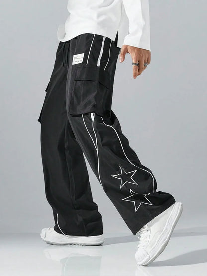 Trendy Casual Star Print Multi Pocket Jogger