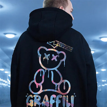 Retro Graffiti Bear Print Hoodie