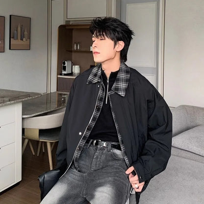 Streetwear Color Blocked Lapel Multiple Pockets Jacket