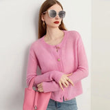 Women Pink French Knitted Button Cardigan