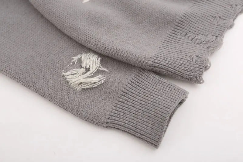 Ripped Knitted Letters Sweater
