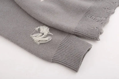 Ripped Knitted Letters Sweater