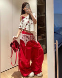 Effortless Red Oversize Parachute Jogger
