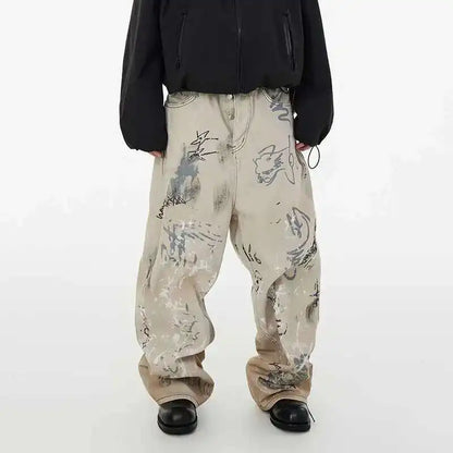 Hand-Painted Graffiti Distressed Denim Jeans