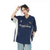 Oversize Embroidered American Style Letter T-Shirt