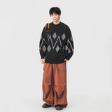 Cozy Argyle Knit Crew Neck Classic Sweater
