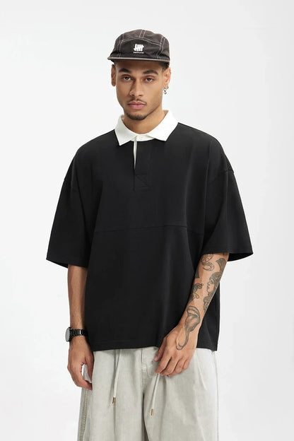 Placket Polo Solid Color T-Shirt