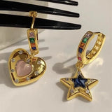 Heart and Star Gem Hoops Earrings
