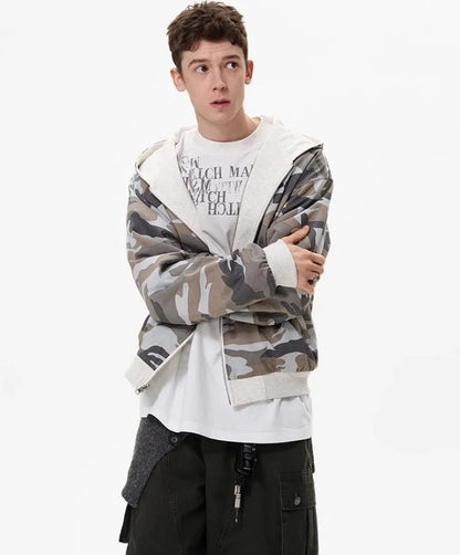 Double Sided Camouflage Zipper Hooded Sweatshirt